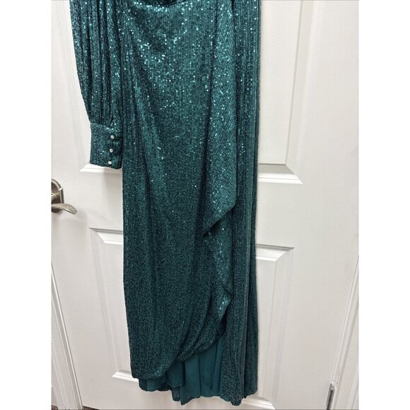 MAC DUGGAL Size 10 26730 Teal Green SEQUINED ONE SHOULDER CUT OUT GOWN Dress New - Picture 7 of 13